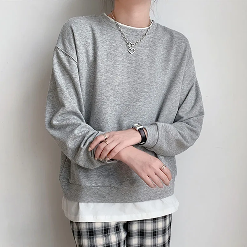 

Korean Fashion Clothing 2020 Tops for Women Plus Size Casual Spliced Solid O-Neck Black Long Sleeve Shirts Vintage Blusas 0840