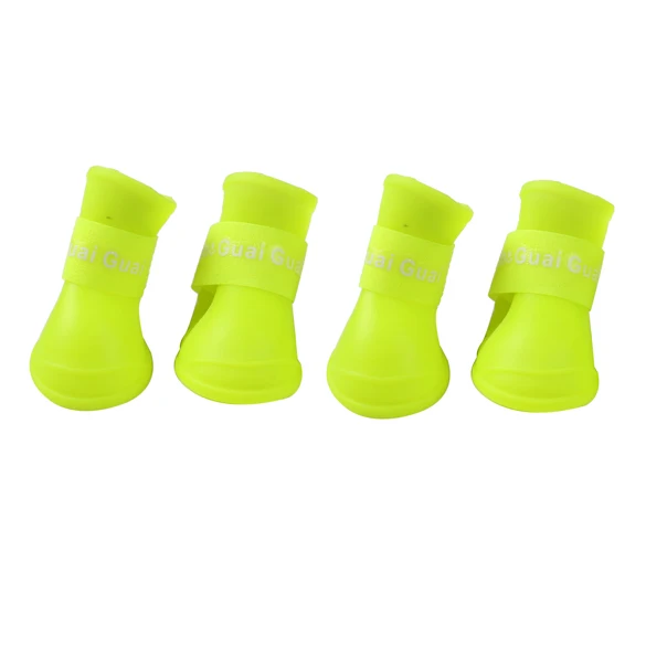 Fluorescent Yellow 4x милые водонепроницаемые сапоги для собак; защитная резиновая обувь для дождя; яркие цвета - Цвет: Fluorescent Yellow