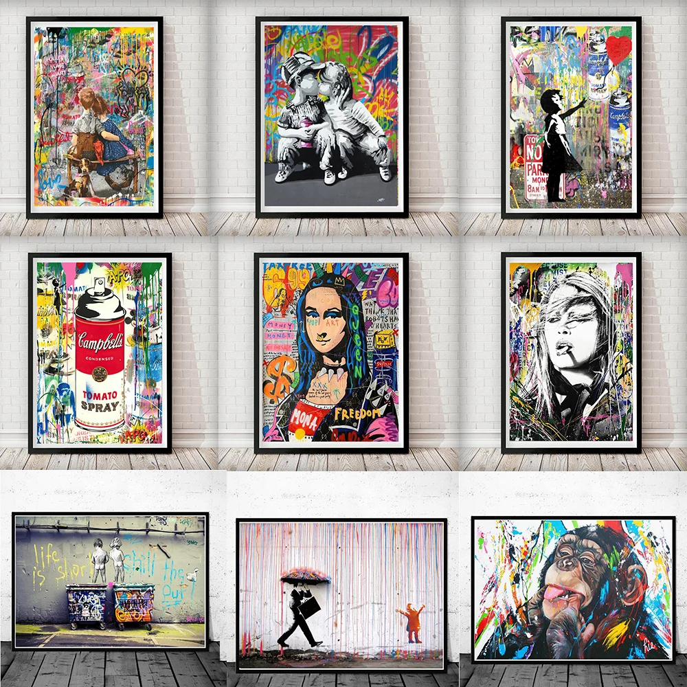 

Graffiti Art Canvas Painting Abstract Art Animal Flower Elk Tiger Elephant Lion Poster and Print Wall Art Picture for Home Decor