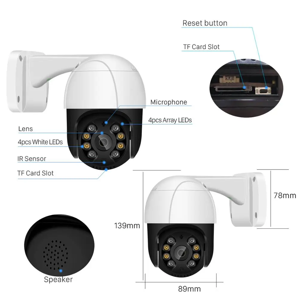 

BESDER PTZ IP Camera CCTV PoE Wired Outdoor 4X Digital Zoom AI Human Detect Two Way Audio SD Card Slot PTZ Security Cameras