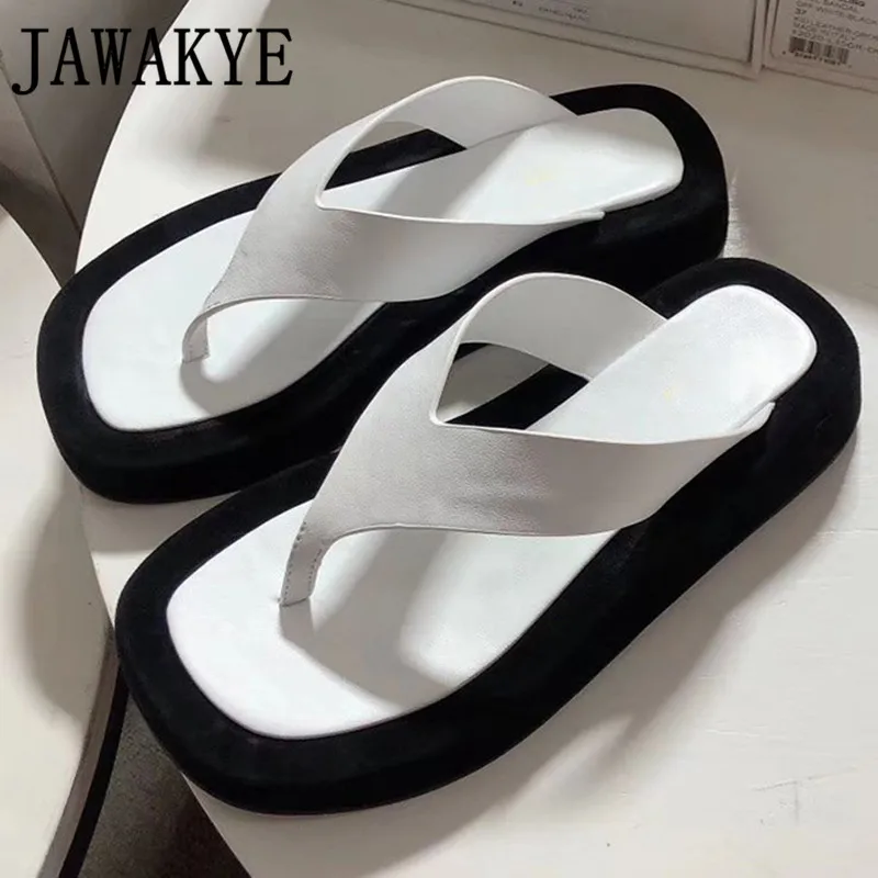 Толстые нижние сандалии женские летние пляжные шлепанцы из натуральной кожи на