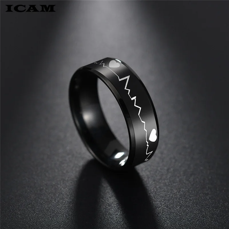 ICAM Мода Горячая пара Креативный дизайн ЭКГ сердцебиение кольца из титана и стали