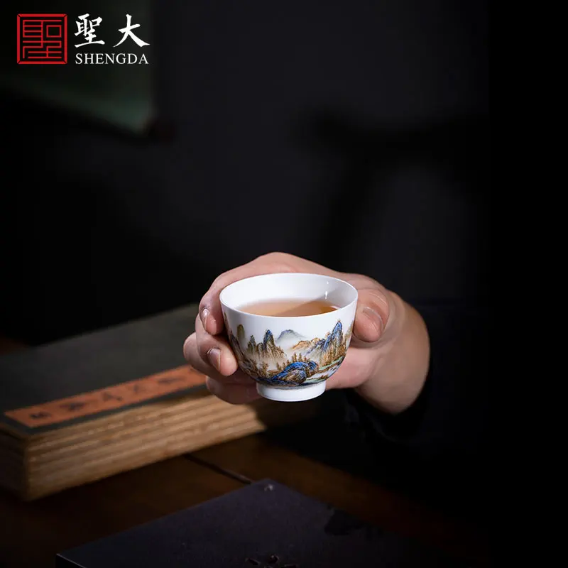 

hand-painted ceramic kung fu new pastel colored green landscape master cup sample tea cup of jingdezhen tea service