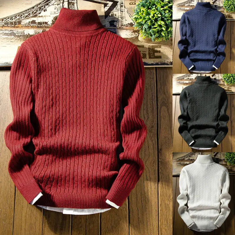 

Мужская теплая вязаная водолазка, пуловер, джемпер, облегающий джемпер в японском стиле, весна 2020