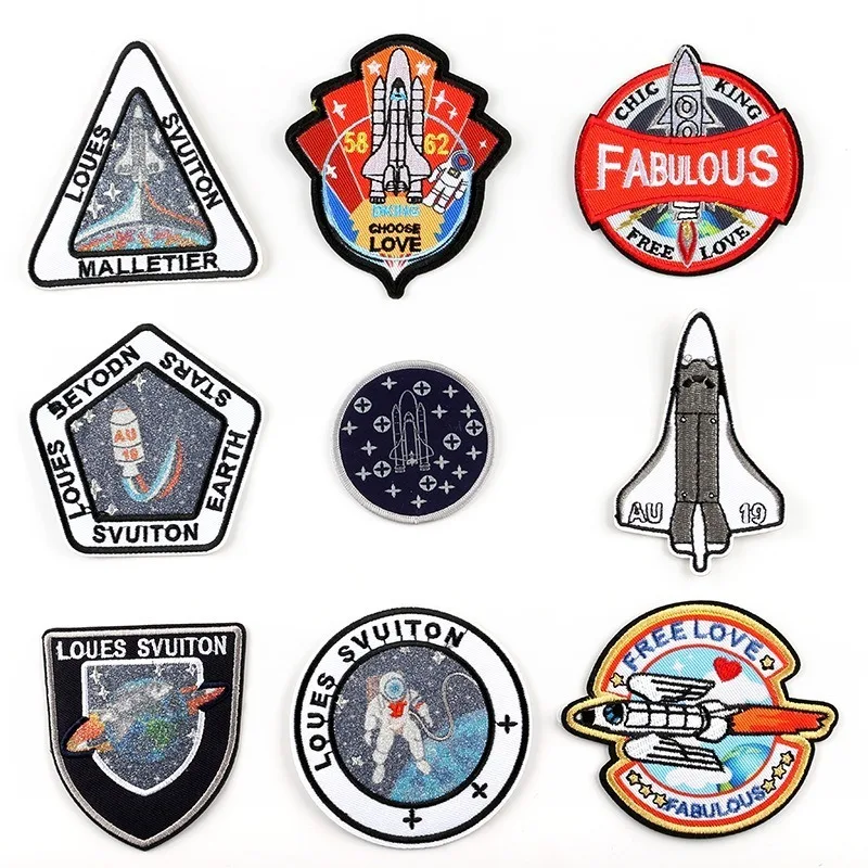Новая высококачественная вышивка тканевые наклейки космонавты и ракеты значок