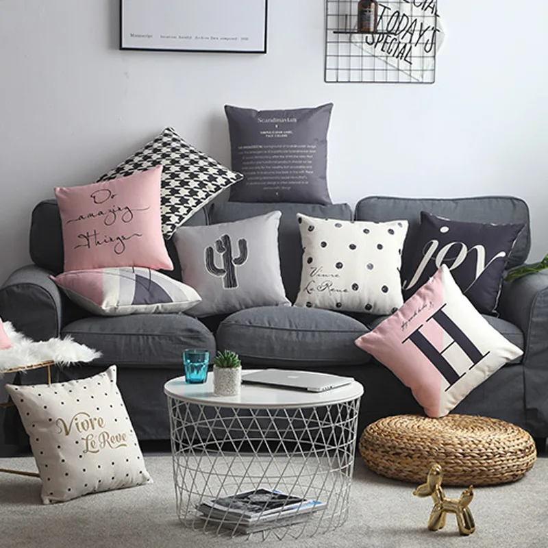 Фото ins linen cotton decorative cushion cover pink grey black letters plant plaid pillow 45*45cm sofa chair office pillowcase Дом и сад ins linen cotton decorative cushion cover pink grey black letters plant plaid pillow 45*45cm sofa chair office pillowcase Дом и сад