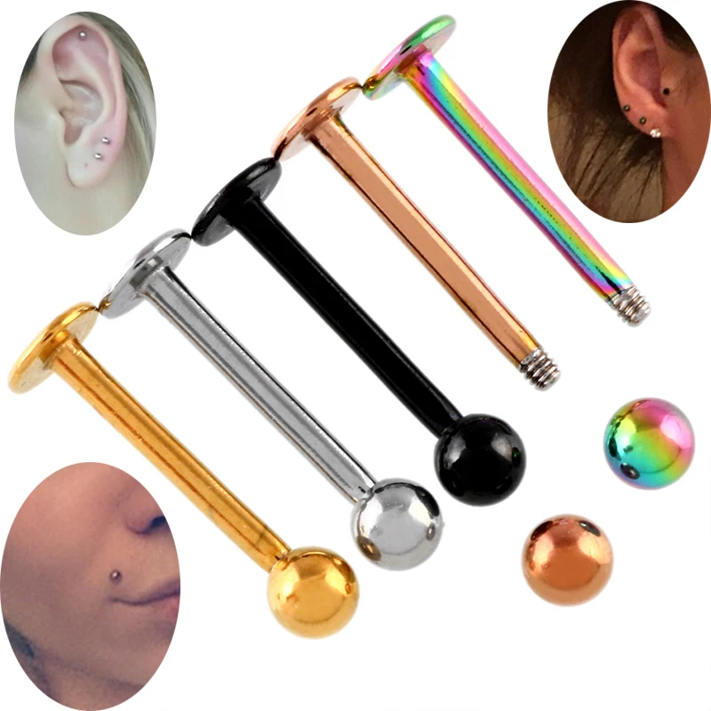 

10 Pcs Surgical Tragus Helix Bar Ball Stainless Steel Eyebrow Nose Lip Cartilage Top Ear Studs Body Piercing Jewelry Accessories