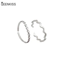 qeenkiss rg756 2022 fine jewelry wholesale fashion trendy woman girl birthday wedding gift wavy suit open 18kt white gold ring
