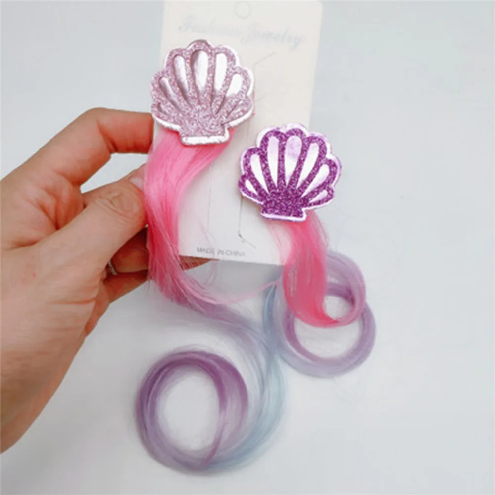 

1Pair New Girls Lovely Gradient Colorful Shell Wig Hairpins Princess Hair Ornament Headband Hair Clips Barrettes Kids Hair Clips