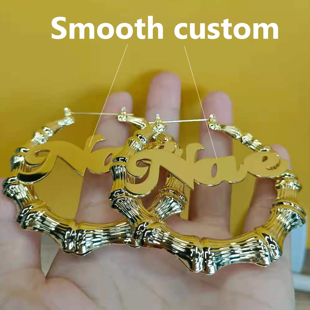 Bamboo Earrings Hoop Earrings For Women Stainless Steel Woman Large Earrings Bamboo Hoop Earrings With Custom Name Jewelry