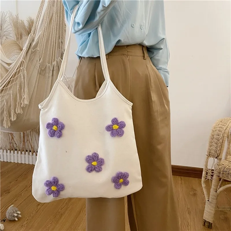 

Japan and South Korea ins girl canvas shoulder bag hyuna style small daisy large capacity art canvas bag wholesale