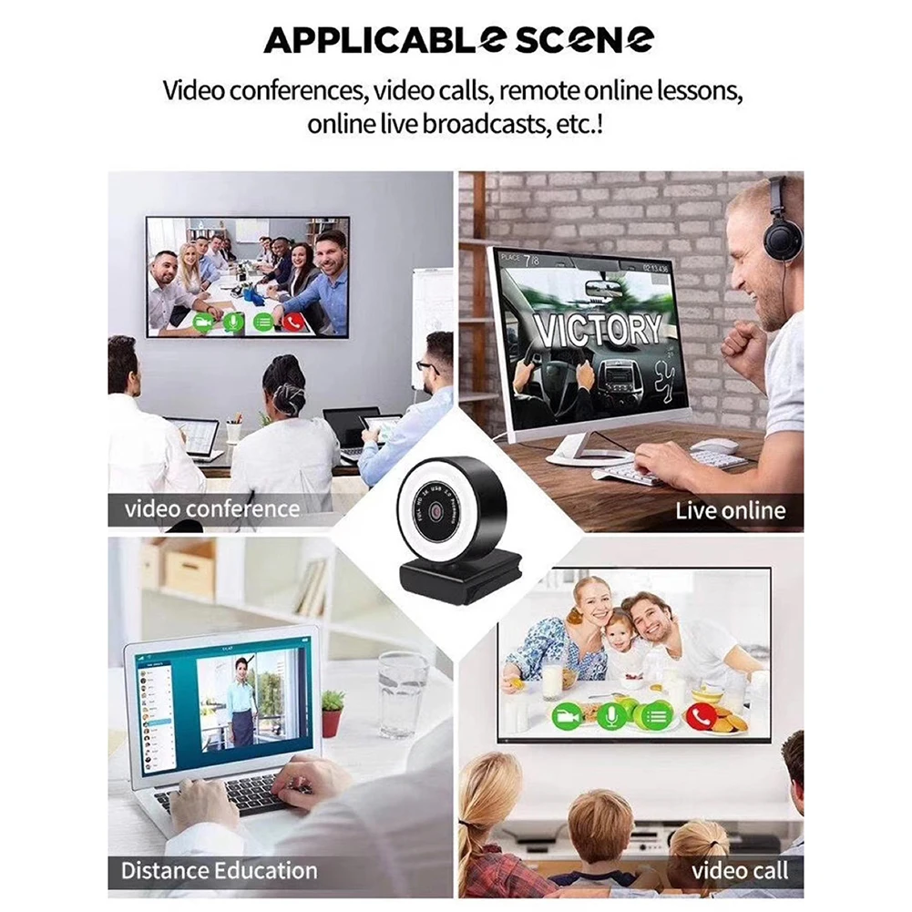 

HD 1080P 2K Webcam With Microphone Fill Light Noise-Reduction For Desktop 360 Rotatable Top Mini Cameras For Video Live Work