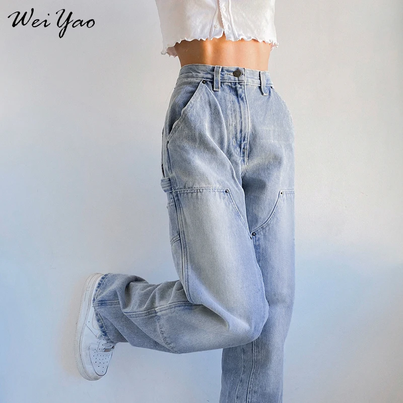 

WeiYao Streetwear Jeans Woman High Waist Cargo Pants Casual Loose Denim Trousers 90s Aesthetic Korean Fashion Baggy Sweatpants