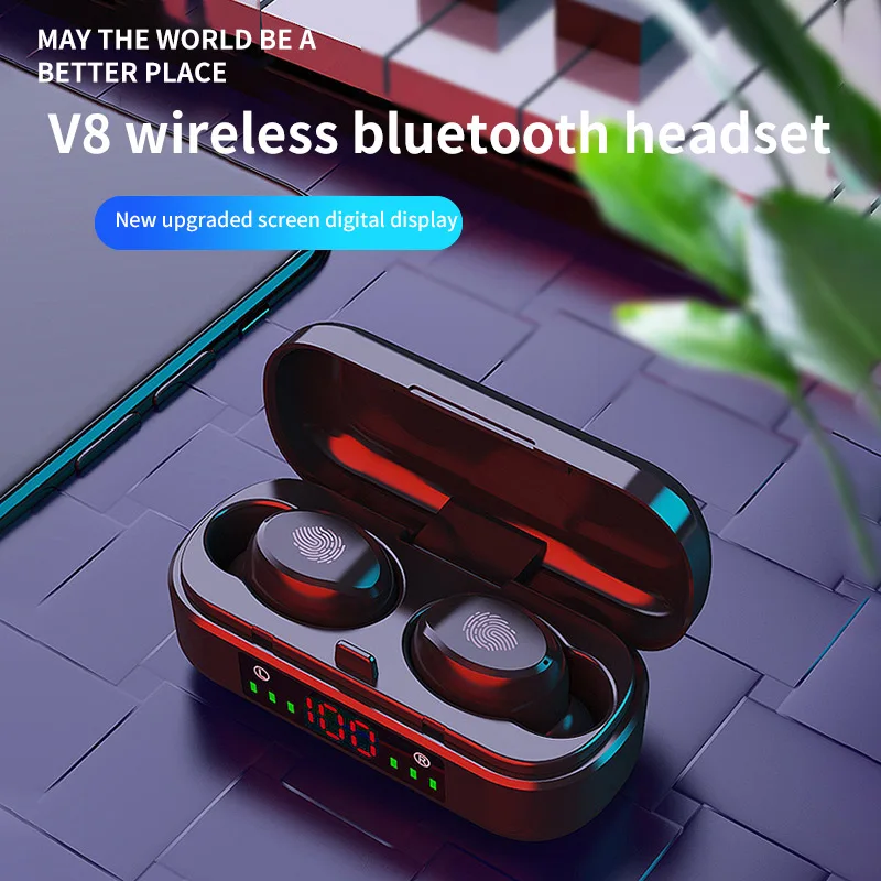 V8 TWS Wireless Earphones Bluetooth 5.0 Headset Mini Stereo Headphones Touch Control Sports Earbud With LED Digital Display New |