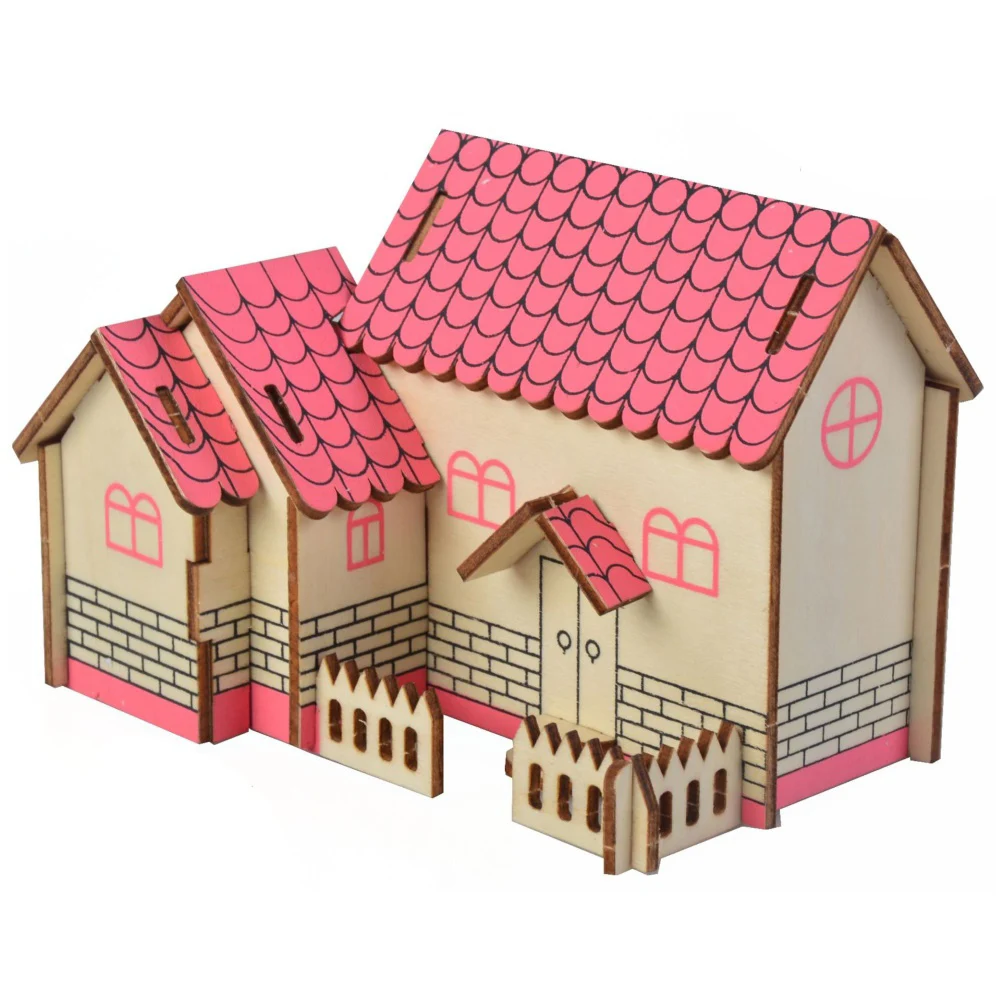 2Pcs Kids DIY Assembly Wooden 3D House Model Jigsaw Puzzle Learning Education Toy Intelligence Develop Toys | Игрушки и хобби