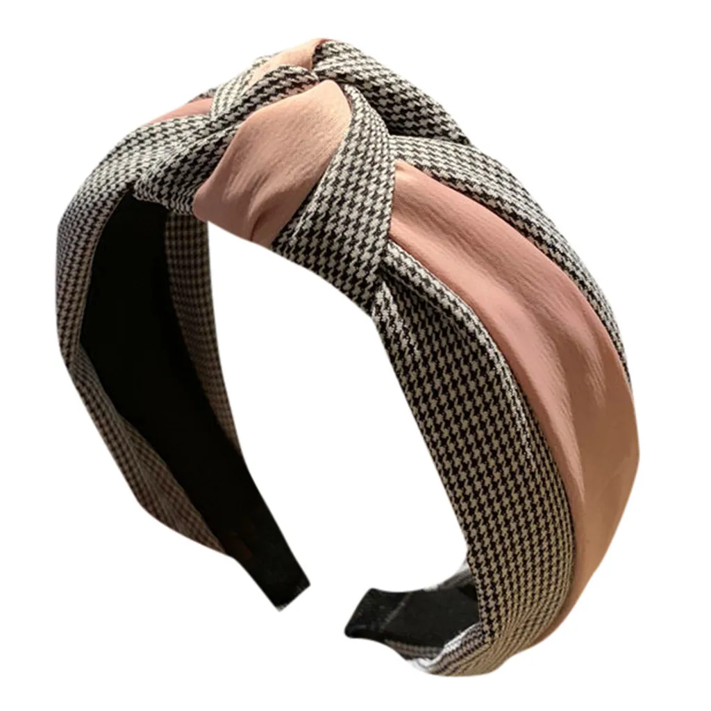 Женская повязка на голову в клетку с бантом и перехлёстом |