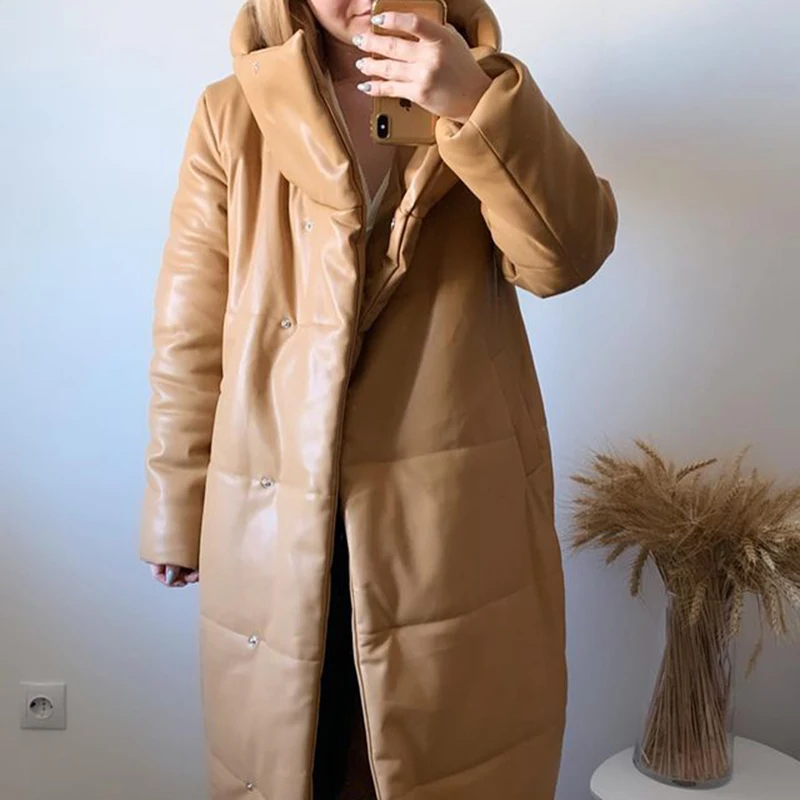Модные Простые зимние парки с капюшоном женские элегантные длинные пальто из