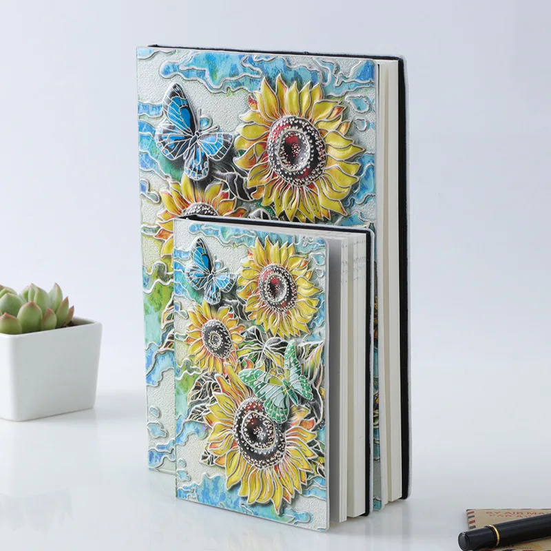

A5 Anaglyph Gilding Sunflower Notebook Retro Planner Bronze Book School Supplies Office Culture Education journal notebook
