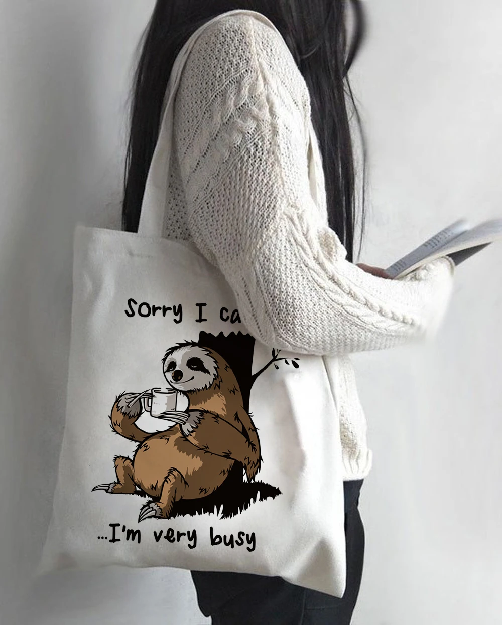 

Women Cartoon Sloth Print Shopping Bag Tote Eco Handbag Tumblr Graphic Students College Style Simple Casual Shoulder Bags
