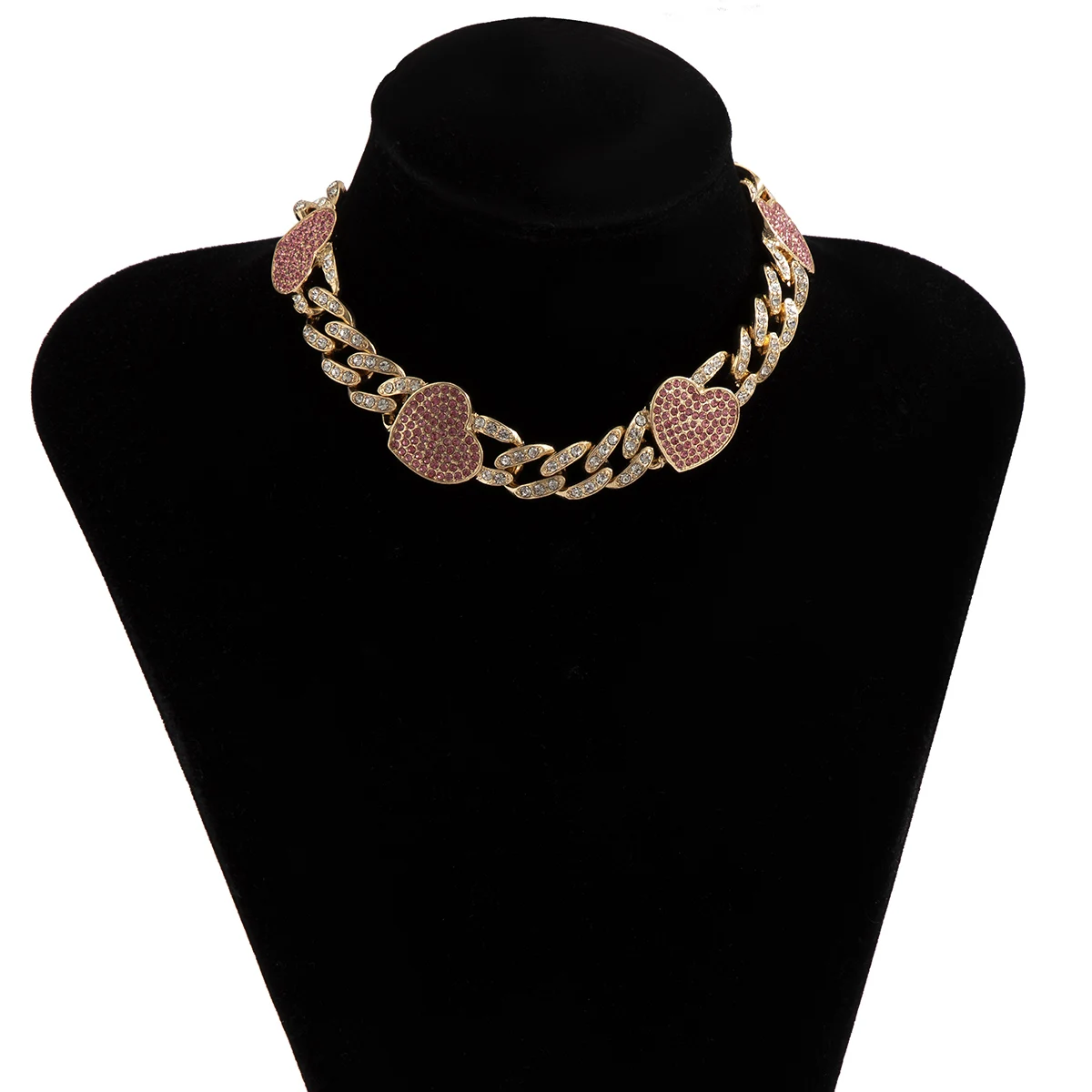 

IngeSight.Z Luxury Shiny Full Iced Out Rhinestone Love Heart Choker Necklace Adjustable Miami Curb Cuban Chain Necklaces Jewelry