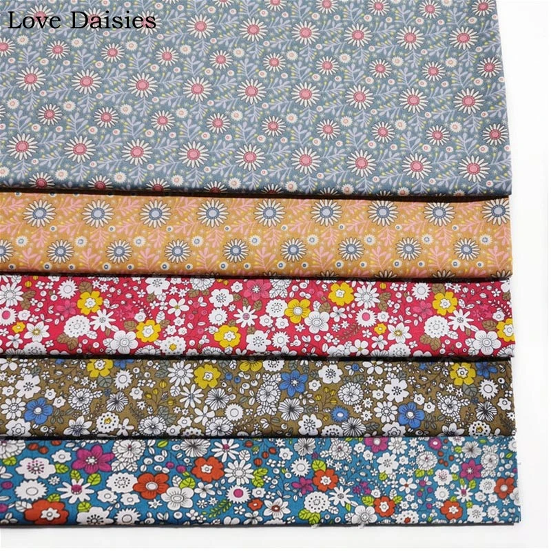 

100% Cotton Twill Ethnic Style BLUE ORANGE RED BROWN White Yellow Small Flower Floral Fabric For Bedding Sheet Doll Dress Quilt