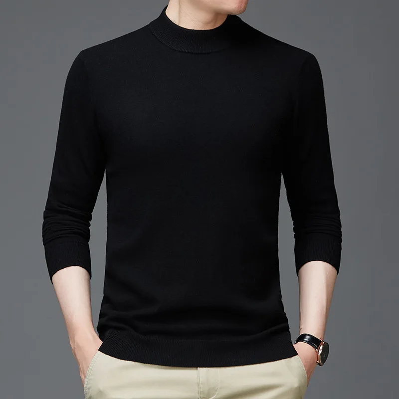 

100% Wool High End Fashion Brand Knit Pullover Warm Half Turtle Neck Sweater Autum Casual Jumper Korean Winter Mens Clothes