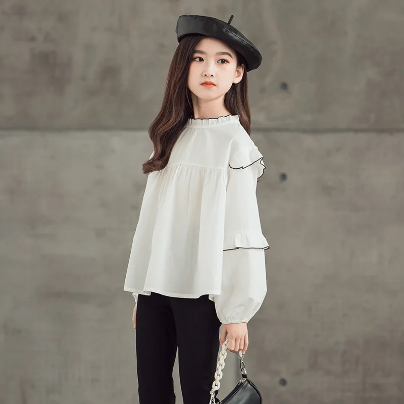 

Kids Girls White Lace Blouse 8 10 years 2021 New Spring Autumn Teenage Girls Shirt