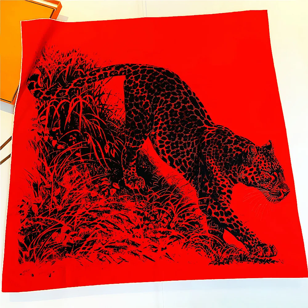 Роскошный большой квадратный шелковый шарф &quotJungle Leopard&quot шаль Хиджаб для женщин