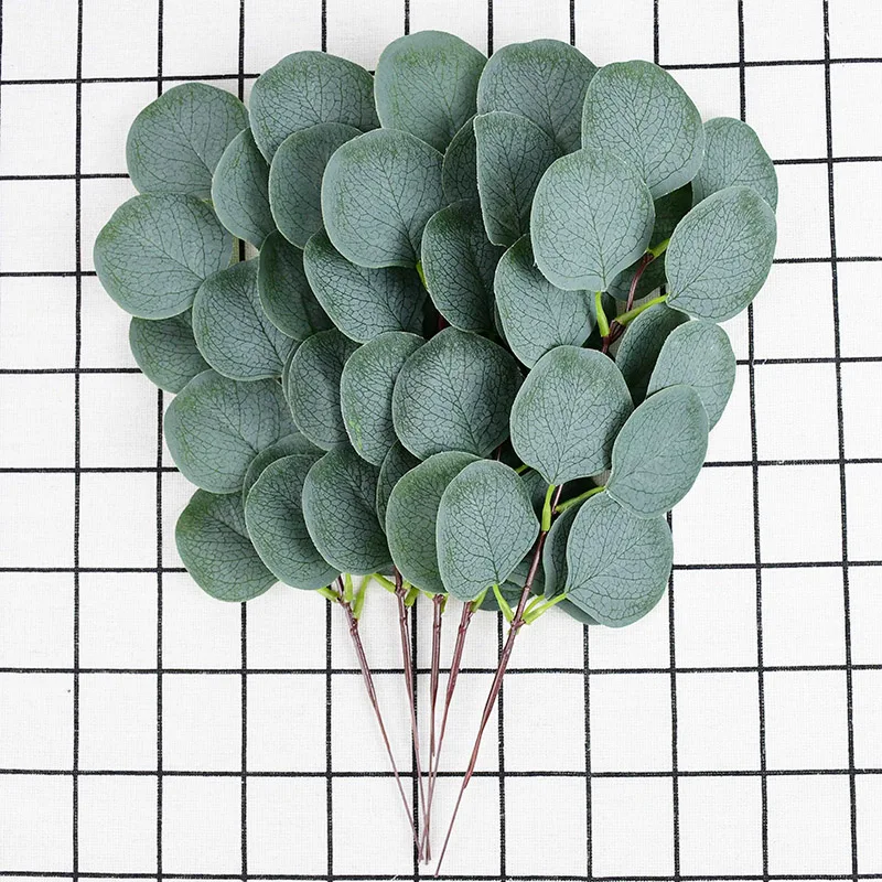 

5pcs Wedding Green Eucalyptus Leaves Branch Fake Plant For Bride Bouquet Kids Birthday Party Home Garden Decor Artificial Flower
