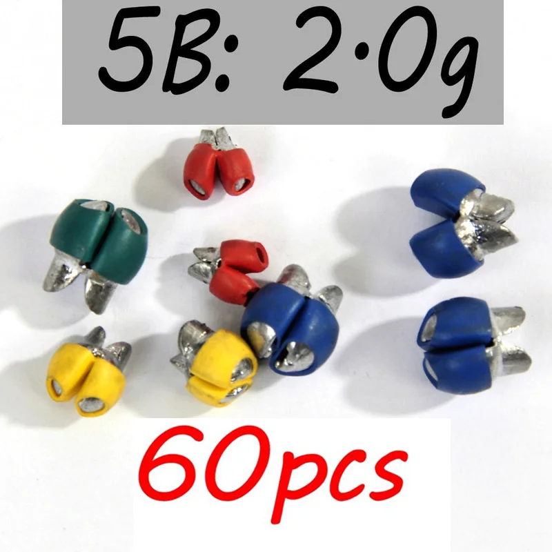 60 шт., 0,5 г, 0,8 г, 1 г, 1,5 г, 2 г, 2,5 г, многоразовые, раздельные, свинцовые, с резиновым покрытием, Сплит, s грузило, терминал, рыболовные снасти, аксессуары - Цвет: 60pcs 5B