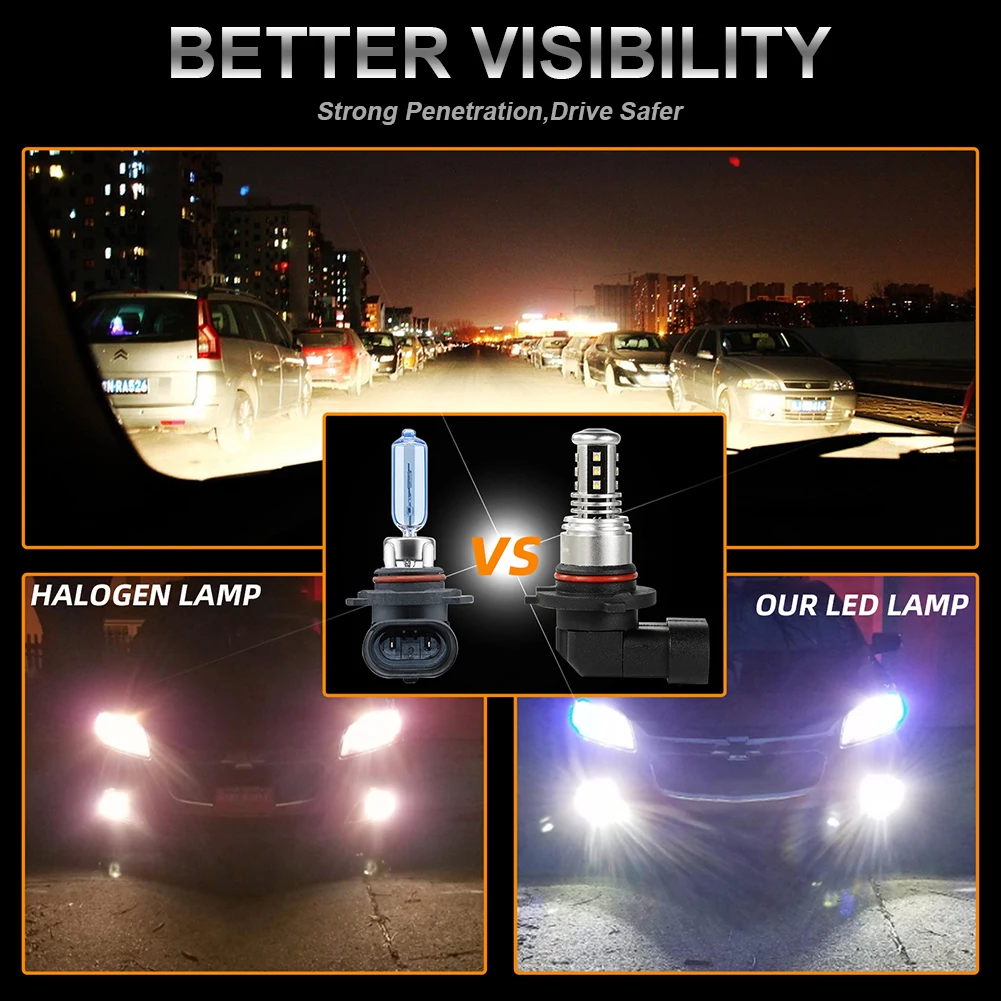 

12V Car Driving Running Lamp 9000LM V15-9005/9006/H10-12SMD-LG2016 LG Ultra Bright LED Fog Lamp Car Replacement Lamp Accessories