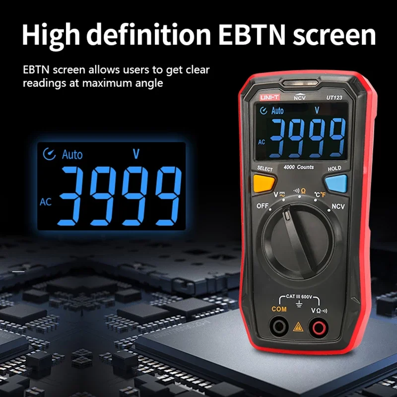 

UNI-T Auto Range Professional Digital Multimeter Temperature Tester Data AC DC Voltmeter Pocket Voltage Ampere UT123 UT123D