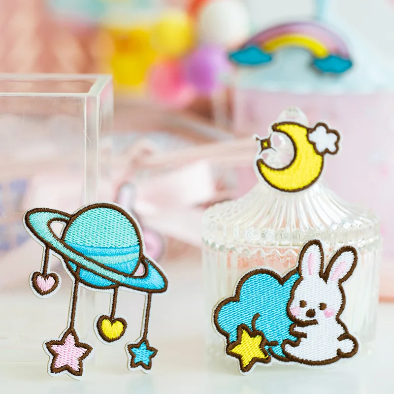 

Cute Universe Rabbit Embroidery Sticker Planet Rabbit Decoration Patch Accessories
