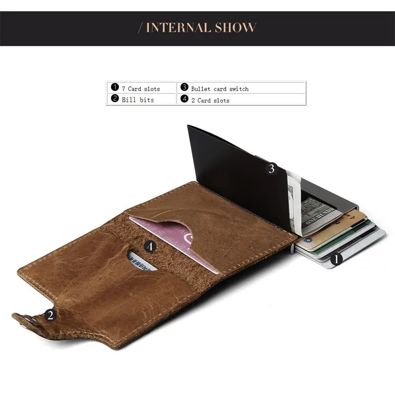 Мужской Алюминиевый бумажник из натуральной кожи RFID винтажный держатель для