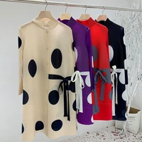 miyake pleated polka dot jacket plus size womens clothing 2021 autumn new single breasted stand collar loose stretch cardigan