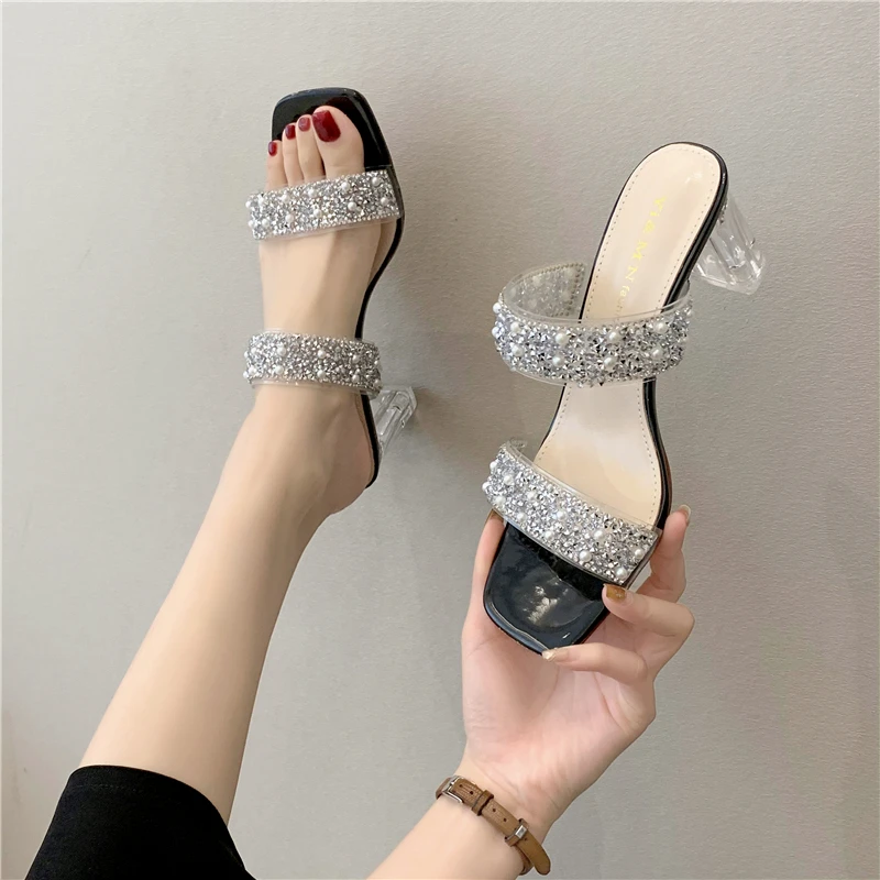 

Summer Ankle Buckle Strap Stiletto Heels Sandles Open Toe Women Gladiator Sandals Pinch Narrow Band Ladies Square Shoes