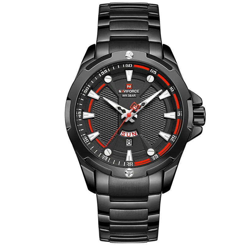 Black NAVIFORCE мужские часы Топ люксовый бренд мужские водонепроницаемые кварцевые часы из нержавеющей стали аналоговые с указанием даты Мужские часы Relogio Masculino - Цвет: Black