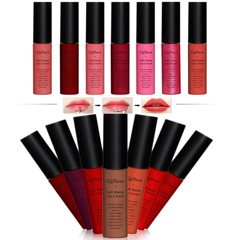 

34 Brand Qibest colors Lip Gloss Long Lasting Red Lips Matte Lipstick Liquid Lip Tint Cosmetic Nude Velvet Maquiagem Makeup Blac
