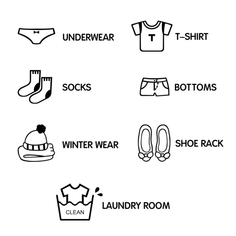 

7PCS Wardrobe Logo Wall Stickers DIY Wallpaper Decals Self-adhesive Art Mural Removable Wardrobe Decorations Home Decor Supplies