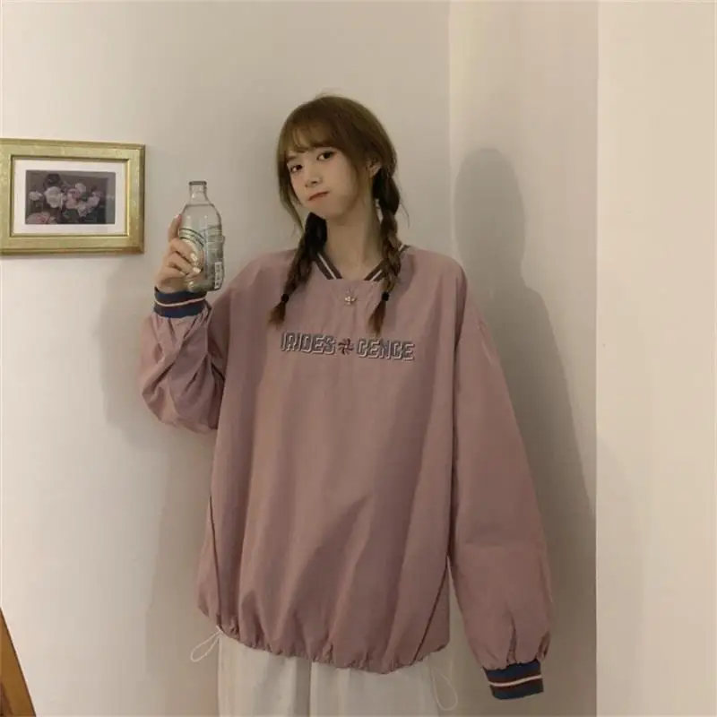 

Women's Sweatshirts Japanese Harajuku Ulzzang Vintage Letter Print Embroidered Sweatshirt Female Korean Cute Clothing For Women