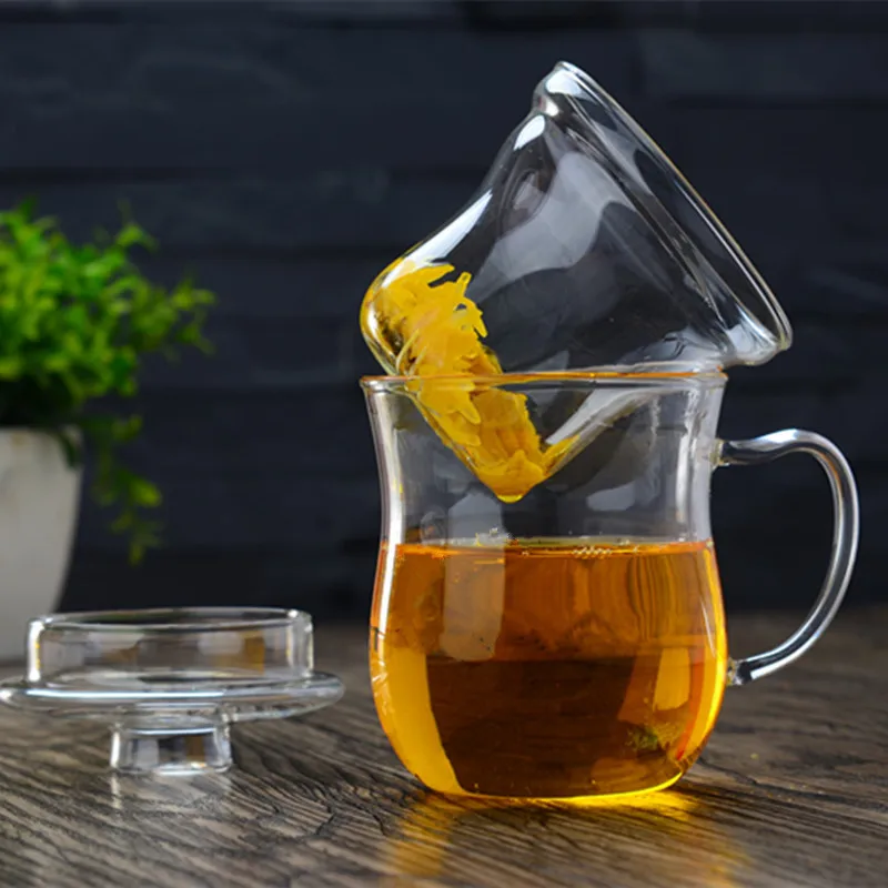 Утолщенная стеклянная чайная чашка с ручкой для чая фильтром домашняя воды