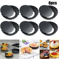 6pc 4 inch egg tart molds stainless steel round lace egg tart mold reusable tartlet moulds baking cups cake cookie cupcake mould