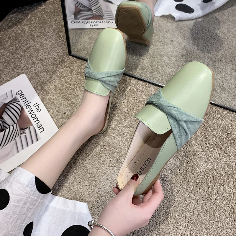 

Elegant Bow Slippers Women Mules Shoes Solid Flat Slides Female Slides Square Toe Flat Home Slippers Casual Shoes Beige Zapatos