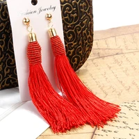 bohemia hand woven tassel dangle earrings for women ethnic silk fabric long drop earring new female boho jewelry gift