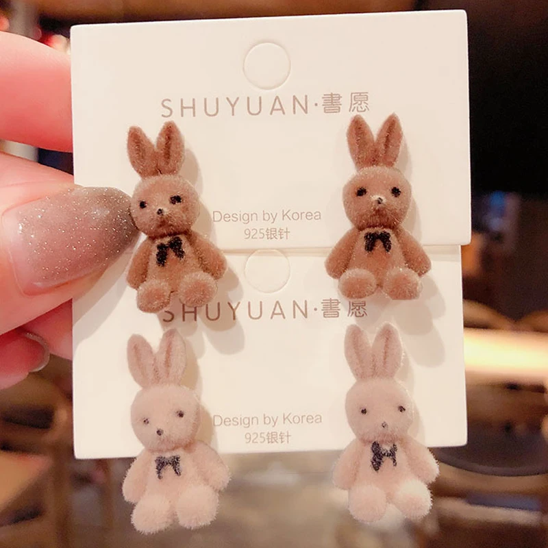 

Cute Flocking Plush Rabbit Bear Stud Earrings Animal Earrings for Women Girls Korean Statement Earring Jewelry Brincos Gifts
