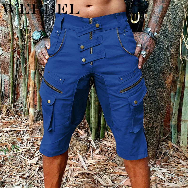 

WEPBEL Men Fashion Pocket Pants Casual Loose Zipper Sports Running 3/4 Long Cargo Pants