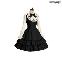 princess gothic lolita school ruffle dress womens girls lace cotton bow tie vintage slim long sleeve dress