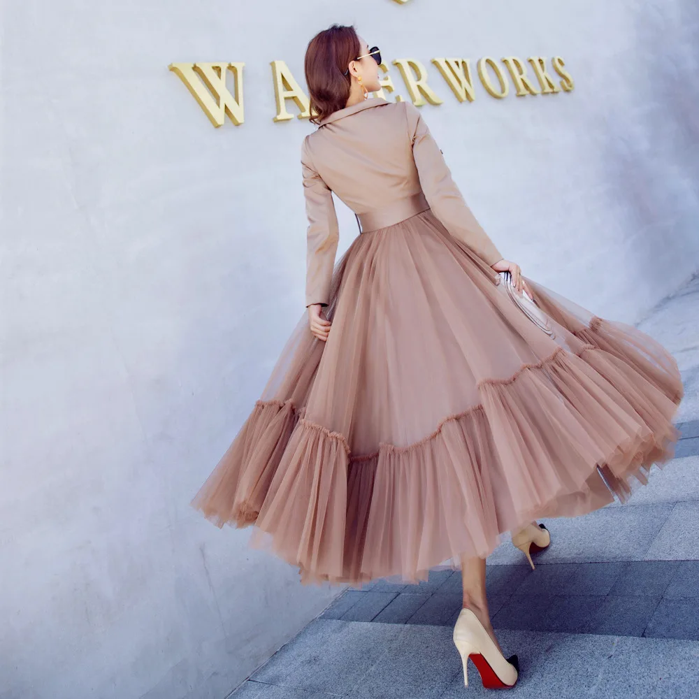 YOSIMI 2019 Autumn Winter Khaki Women Wild Long Trench Coat Outerwear Slim Mesh Clothe with Belt Maxi Female Sashes |