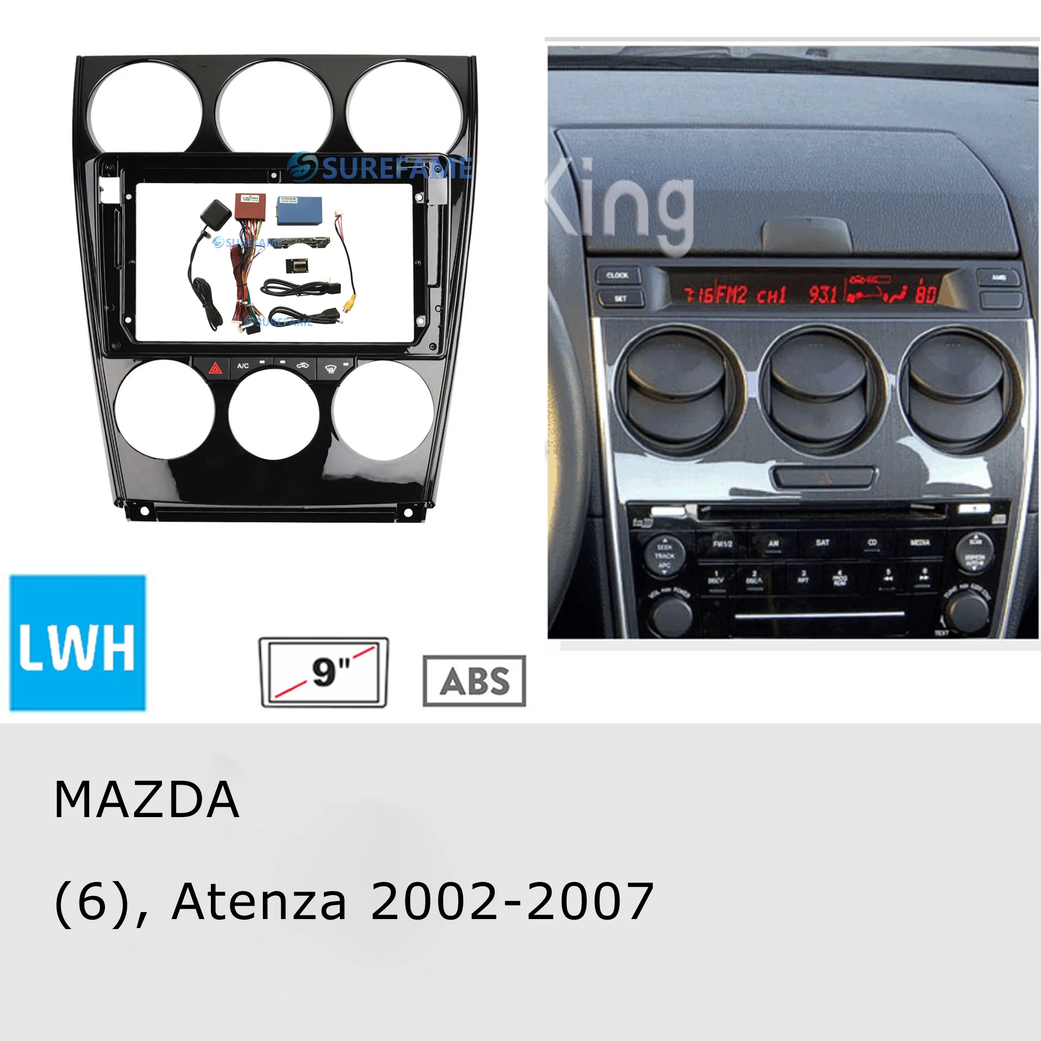 9-дюймовая Автомобильная панель Fascia ДЛЯ MAZDA 6 Atenza 2002-2016 (с материнской платой