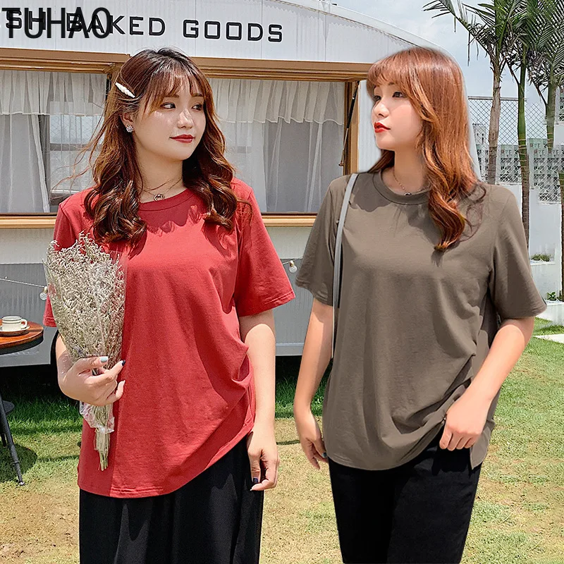 Женская хлопковая блузка TUHAO повседневная однотонная с коротким рукавом большие